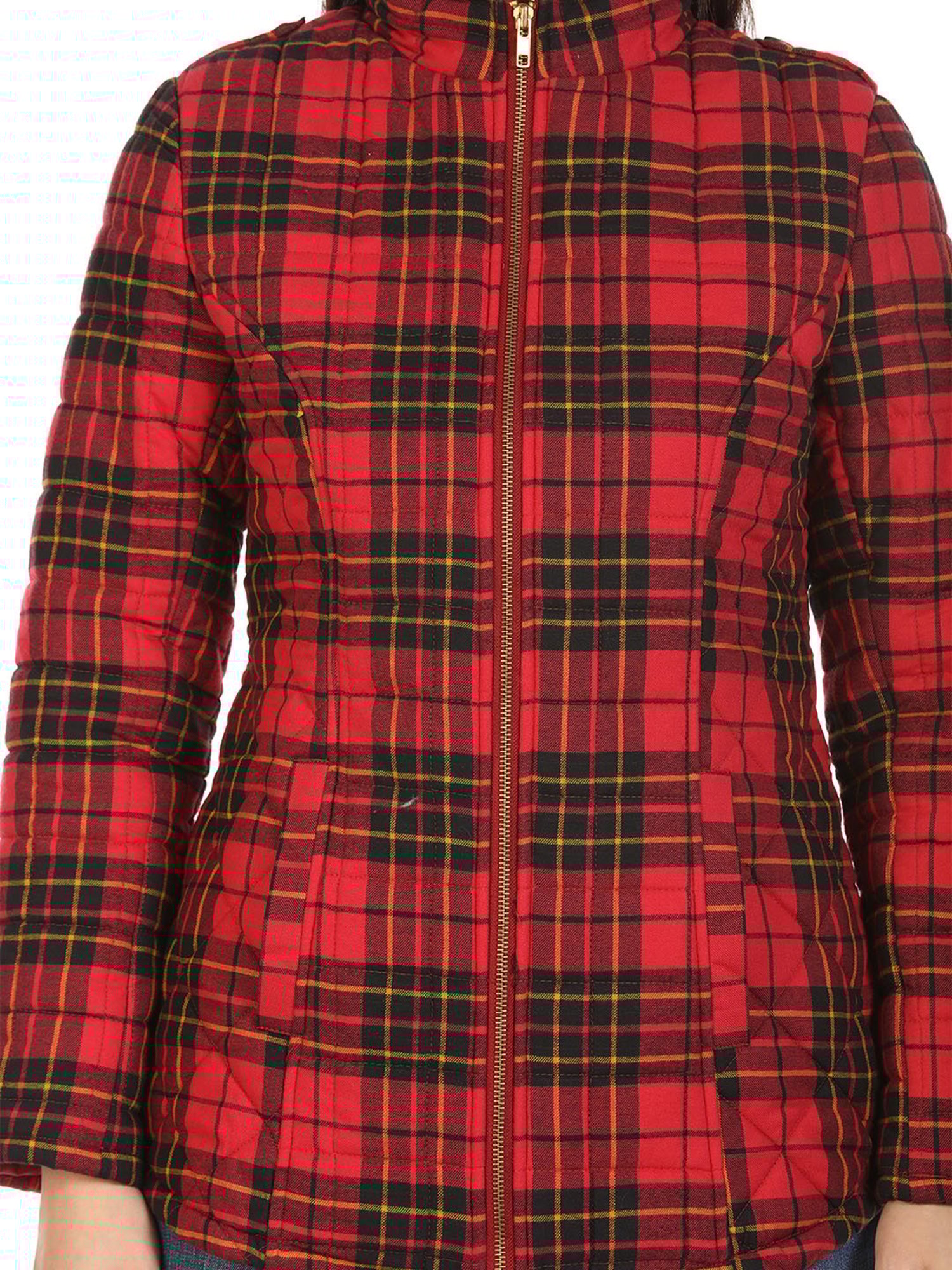 Mustard Red Check Quilted Jacket