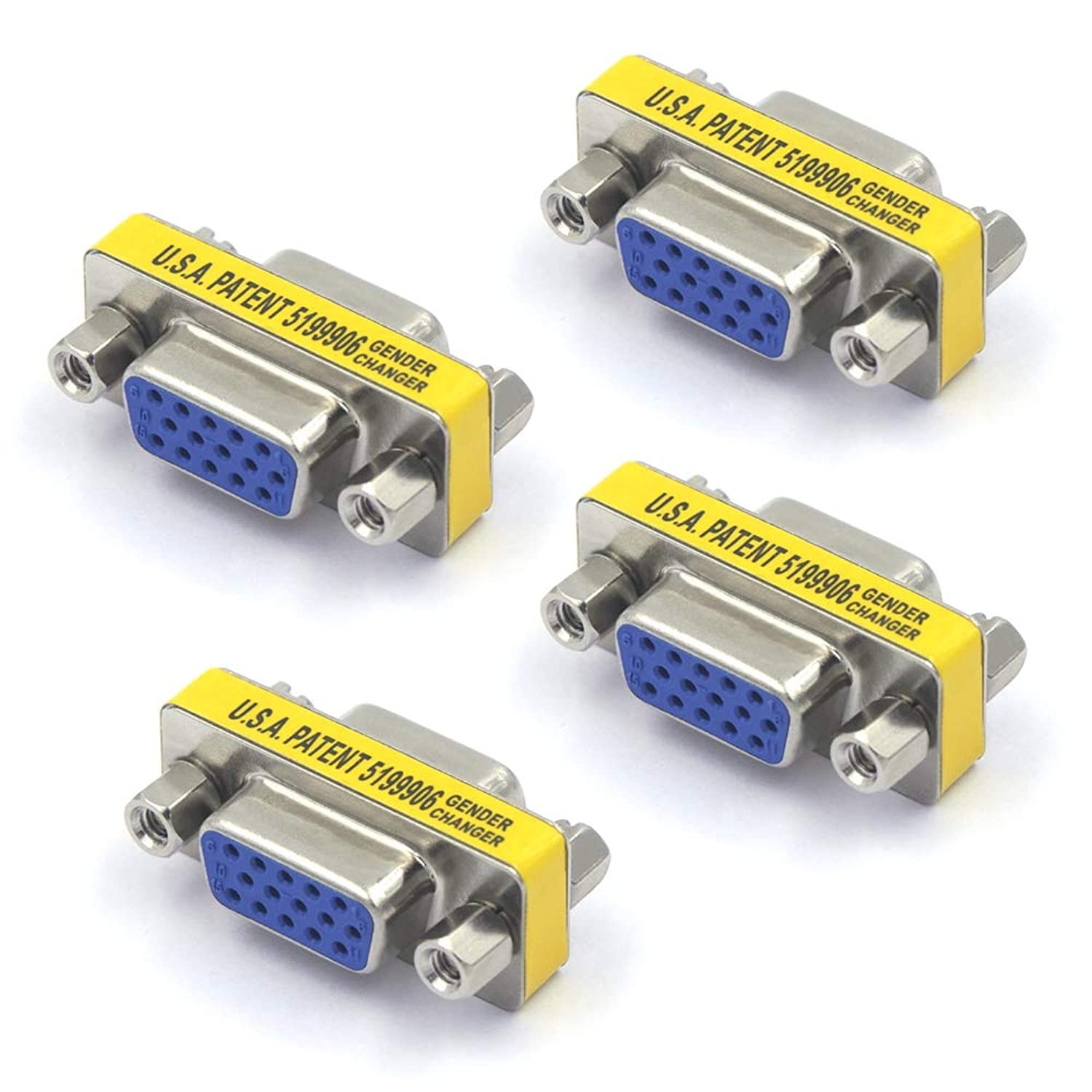 VCE 4-Pack VGA SVGA Coupler HD15 Female to Female Mini Gender Changer Coupler Vga Cable Adapter