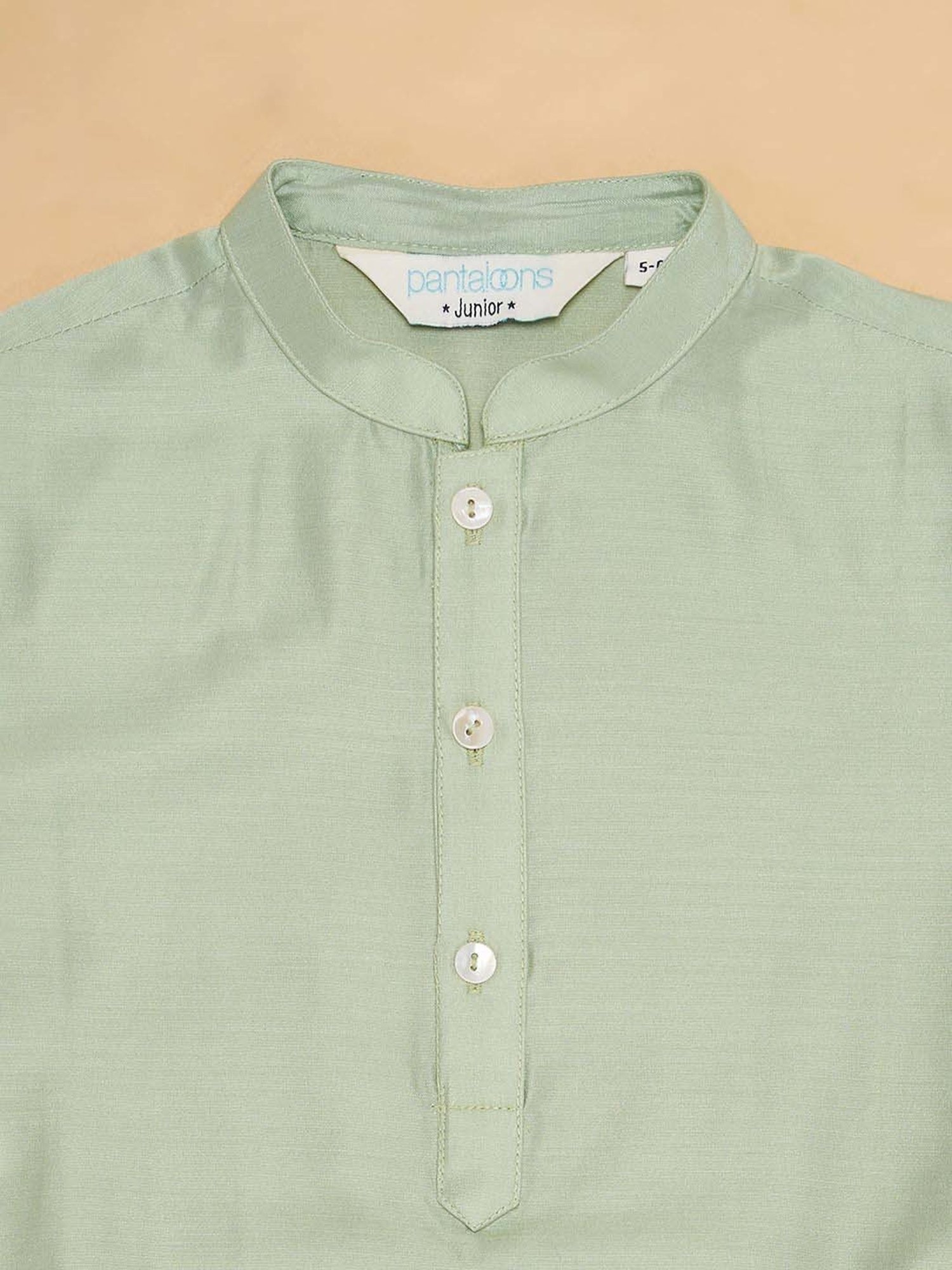 Indus Route by Pantaloons Kids Green & White Regular Fit Full Sleeves Kurta Set