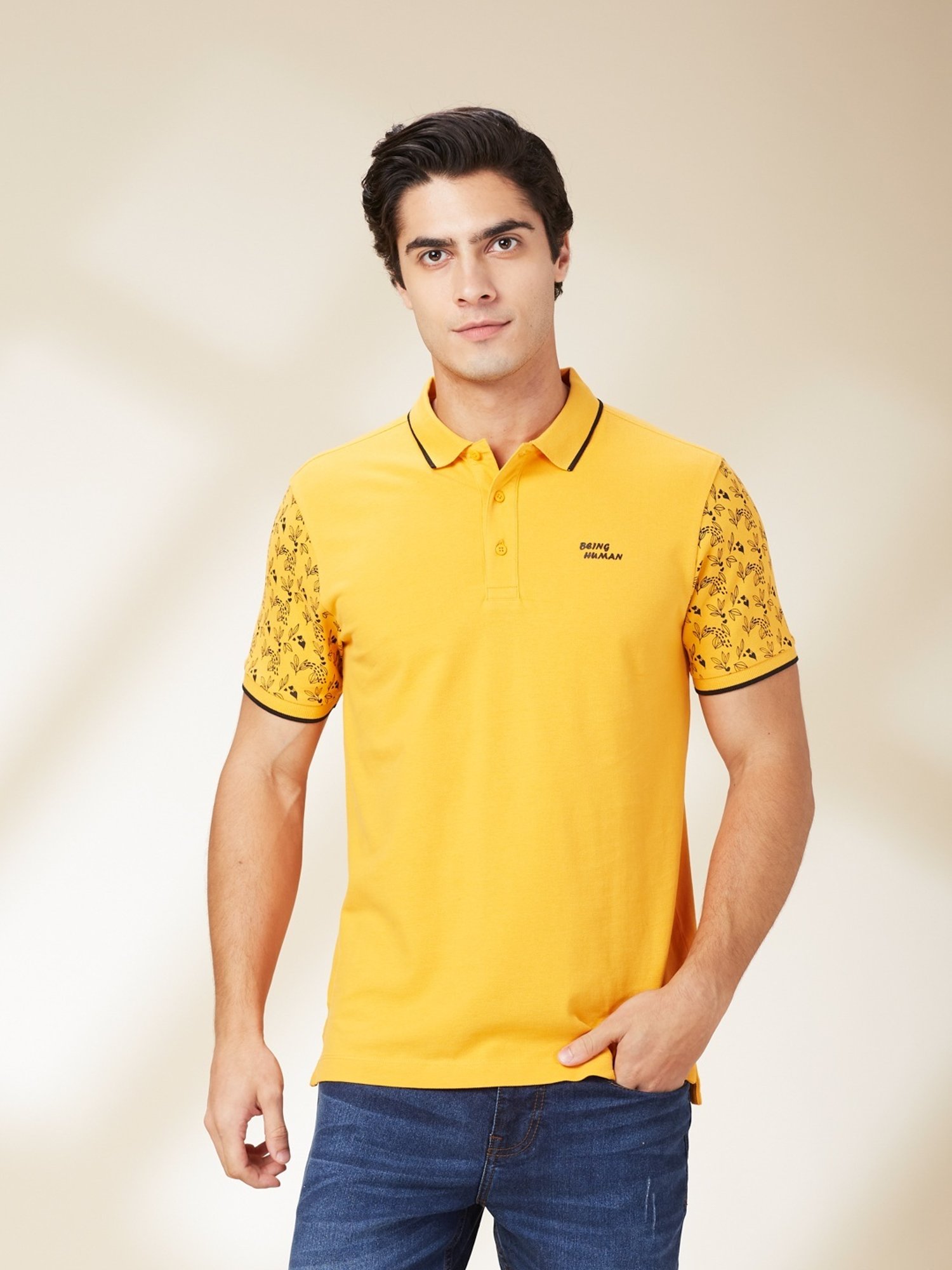 Being Human Orange Regular Fit Printed Polo T-Shirt