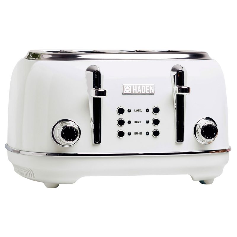 Haden 75013 Heritage 4 Slice Wide Slot Stainless Steel Body Countertop Retro Toaster with Defrost and Adjustable Browning Control, White