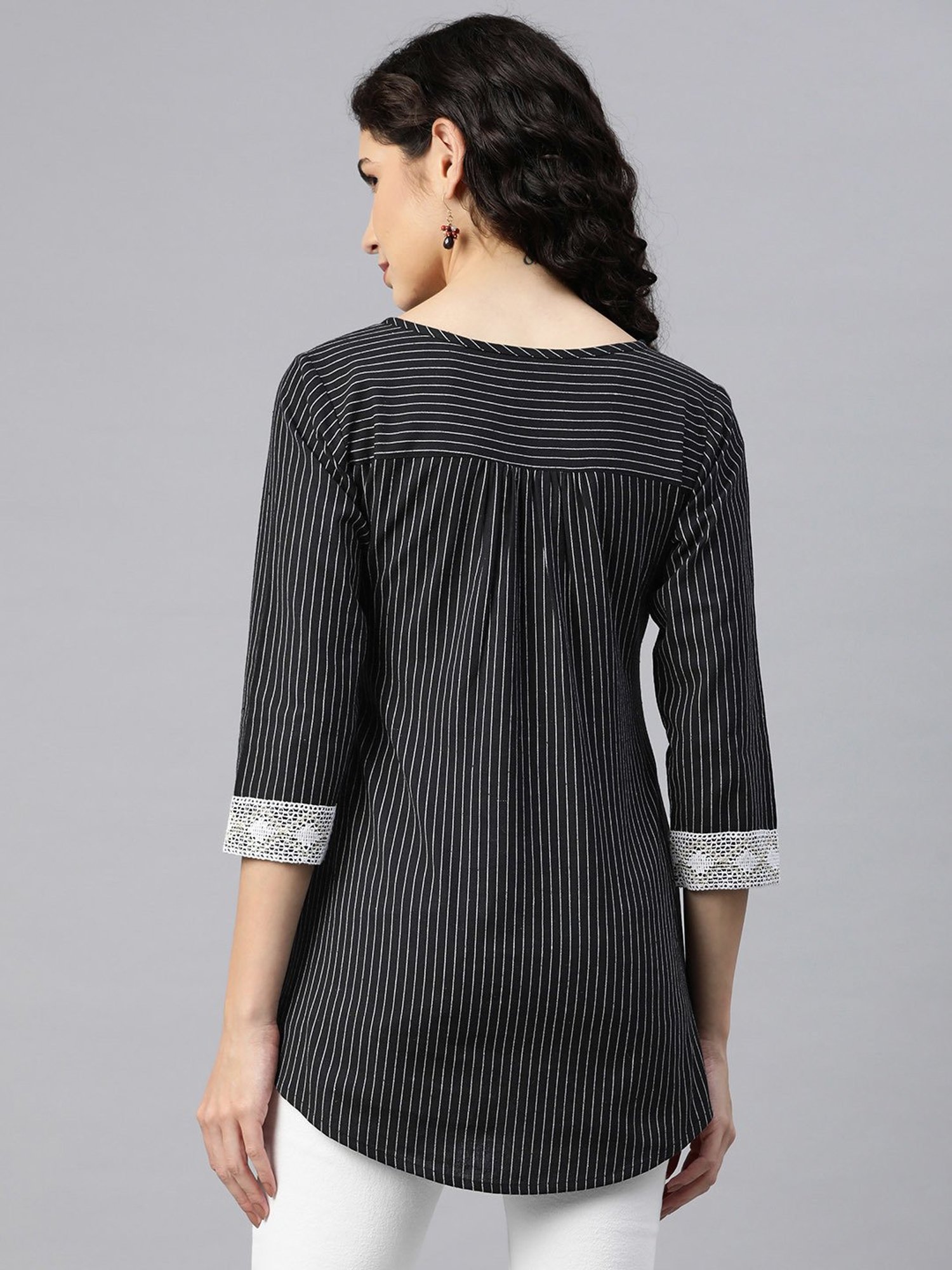 Cottinfab Black & White Cotton Striped Top