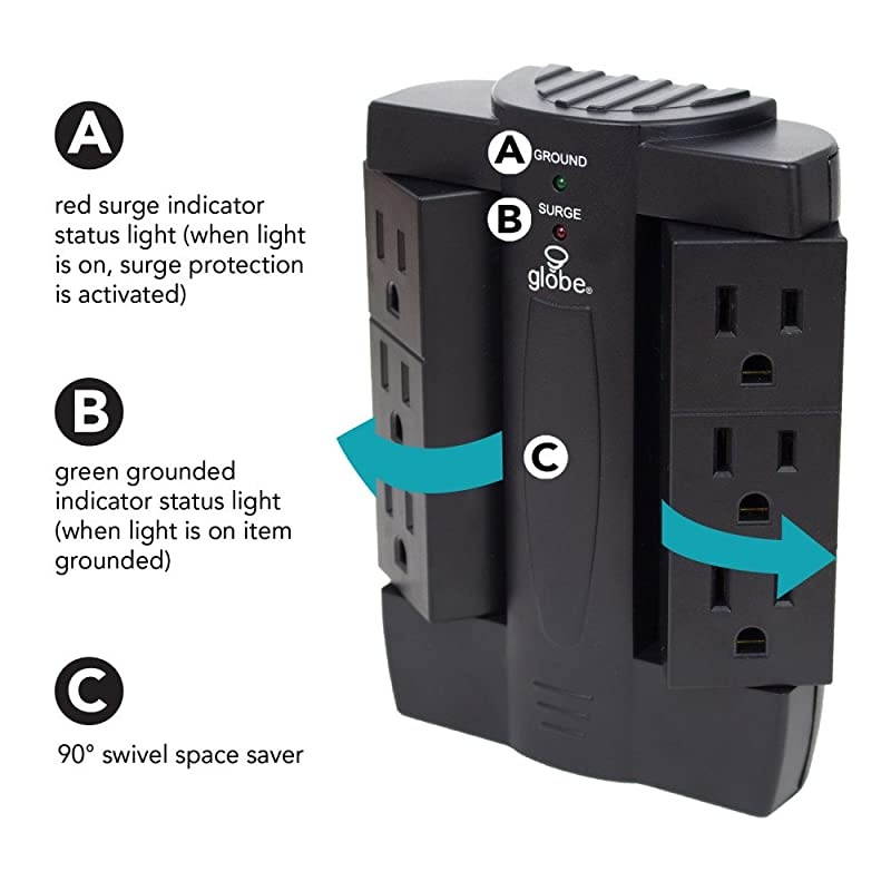 7792001 Wall Tap, 6 Outlet, Black