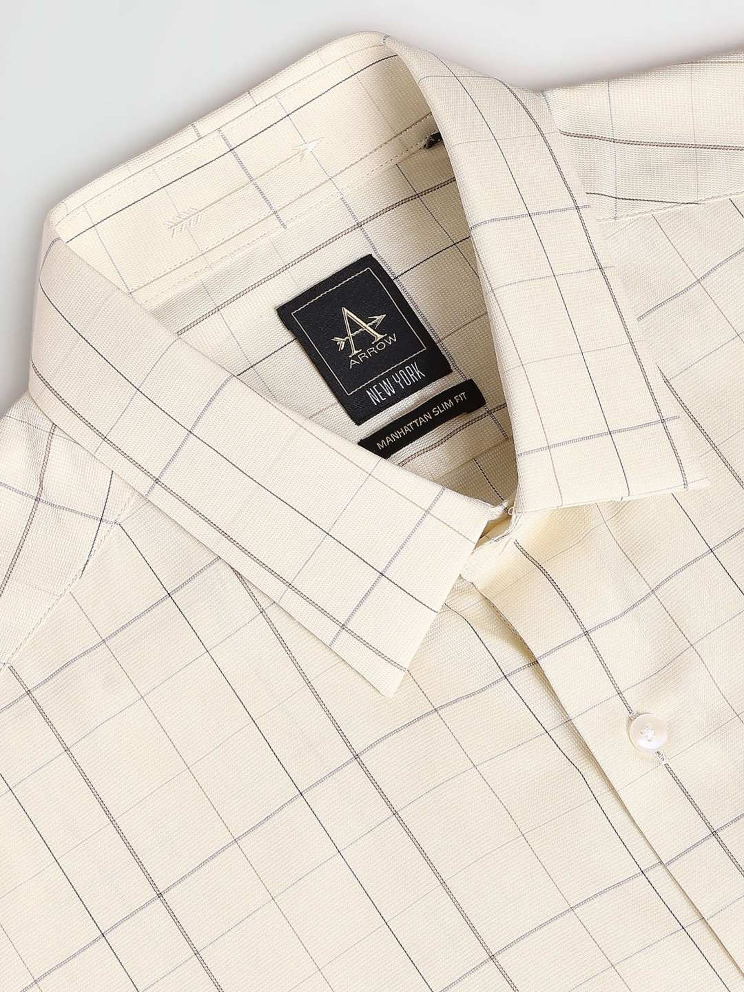 Arrow New York Light Yellow Cotton Slim Fit Checks Shirt