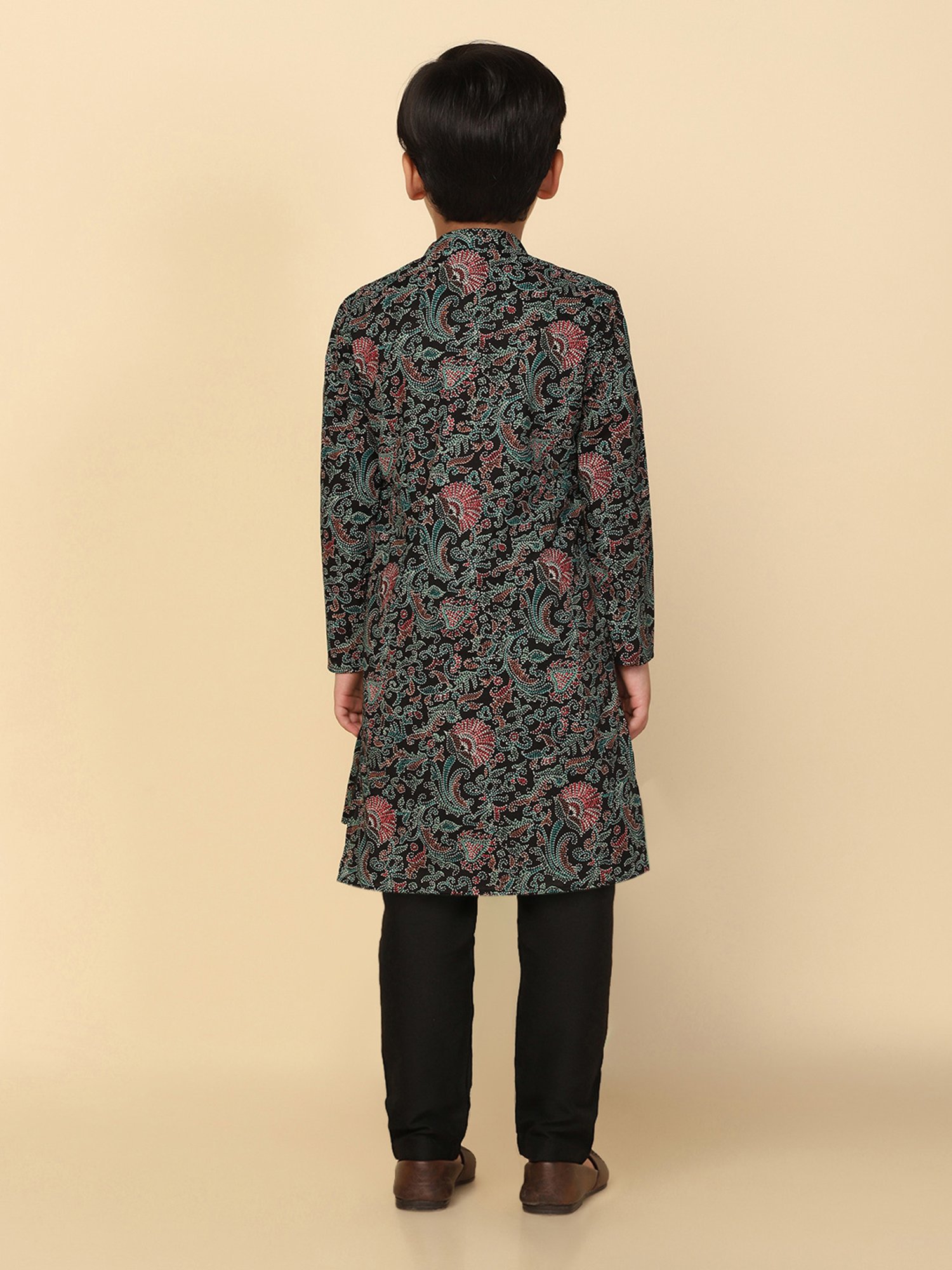 VASTRAMAY Boys Yellow & White Cotton Printed Full Sleeves Kurta Sets