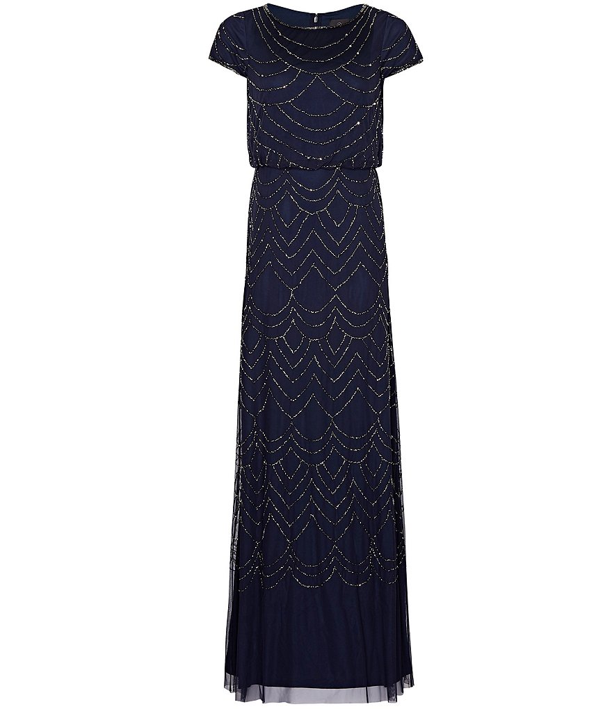Adrianna Papell Beaded Short Sleeve Blouson Gown