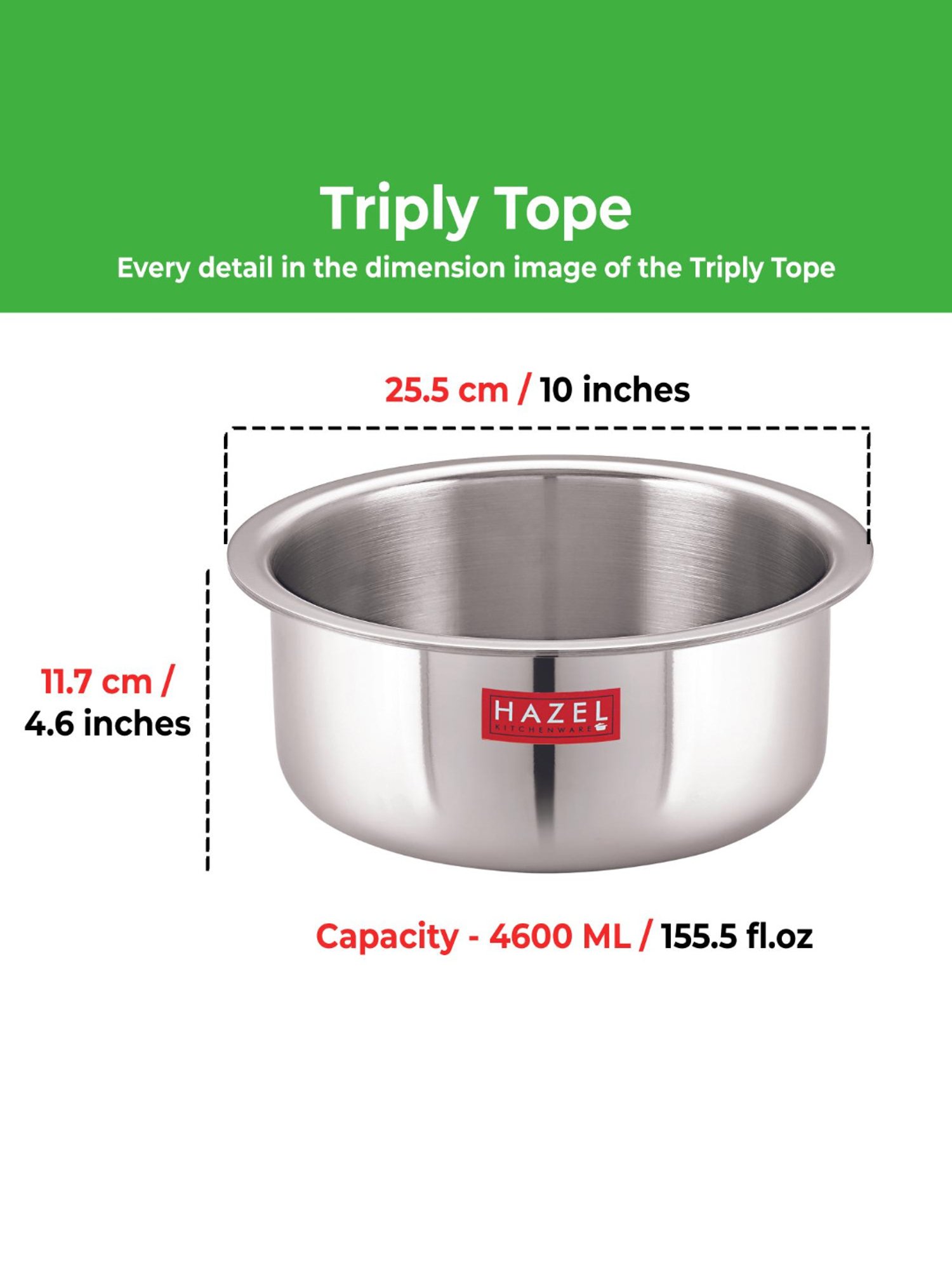 HAZEL Triply Stainless Steel Induction Bottom Tope With Stainless Steel Lid, 4.6 Litre, 23 cm