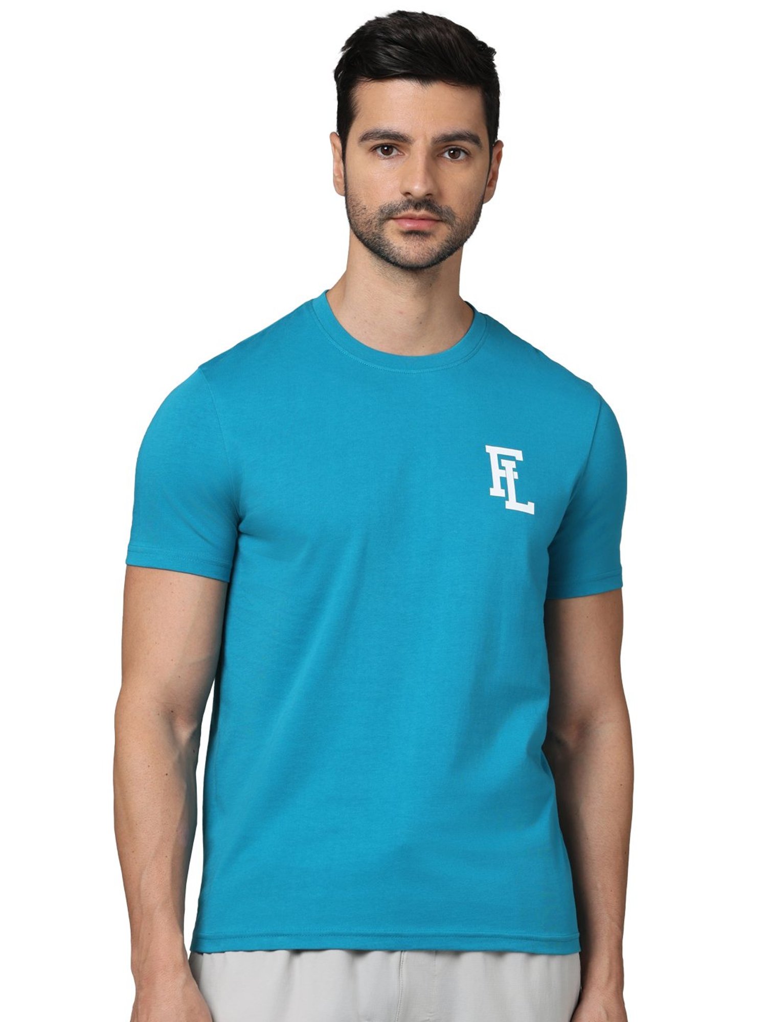 celio* Turquoise Regular Fit Graphic Print Cotton Crew T-Shirt