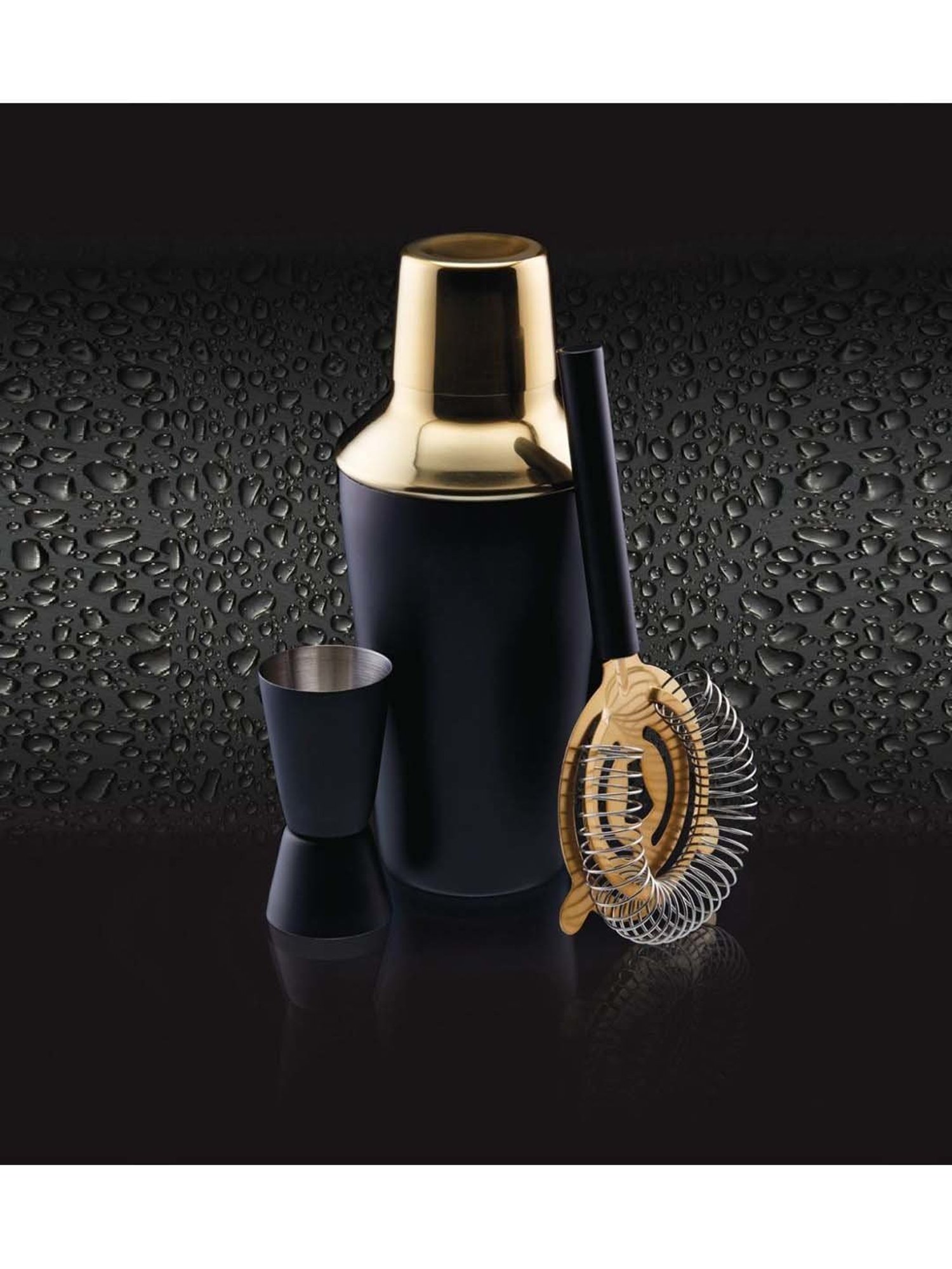 BarCraft Black & Golden Stainless Steel Cocktail Shaker (0.5 L) with Jigger - Set of 4