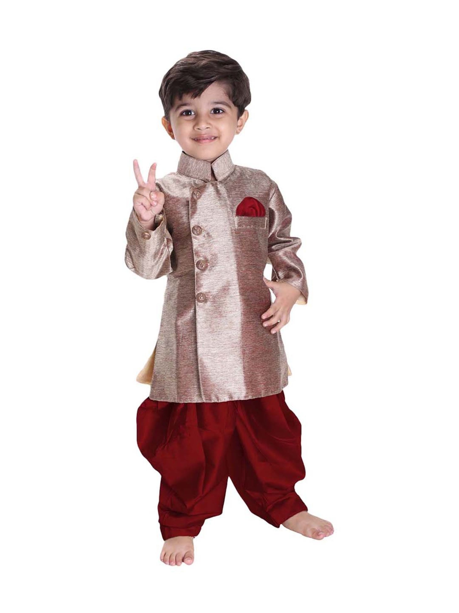 VASTRAMAY Boys Turquoise Floral Full Sleeves Indowestern