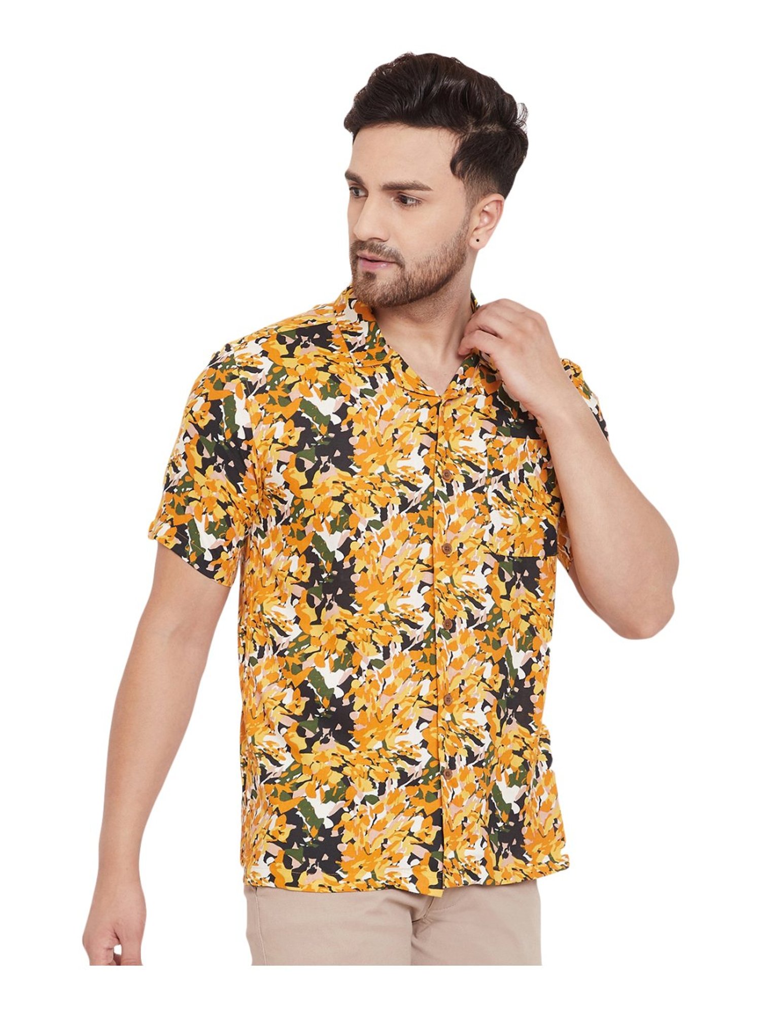Even Yellow Slim Fit Printed Shirt