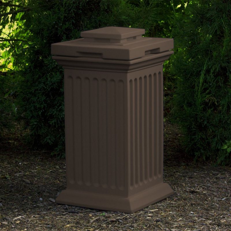 Good Ideas Savannah Outdoor Column 30 Gallon Polyethylene Storage and Waste Bin, Oak