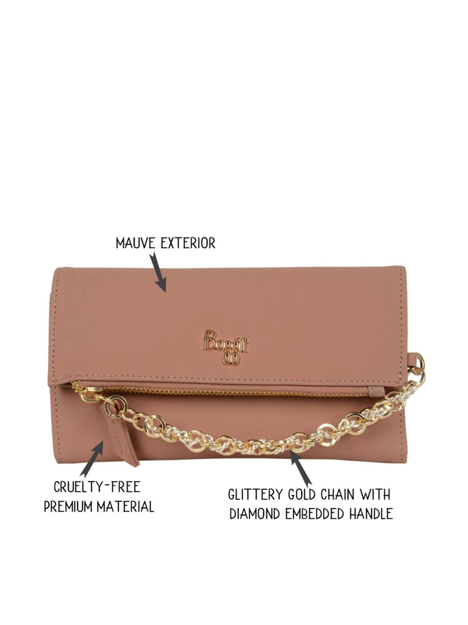 Baggit Pink Solid Tri-Fold Wallet for Women