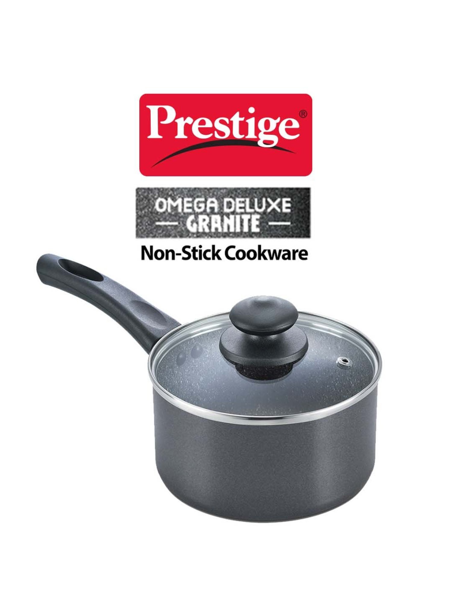 Prestige Omega Black Deluxe Granite 160 mm Milk Pan with Lid - Set of 1