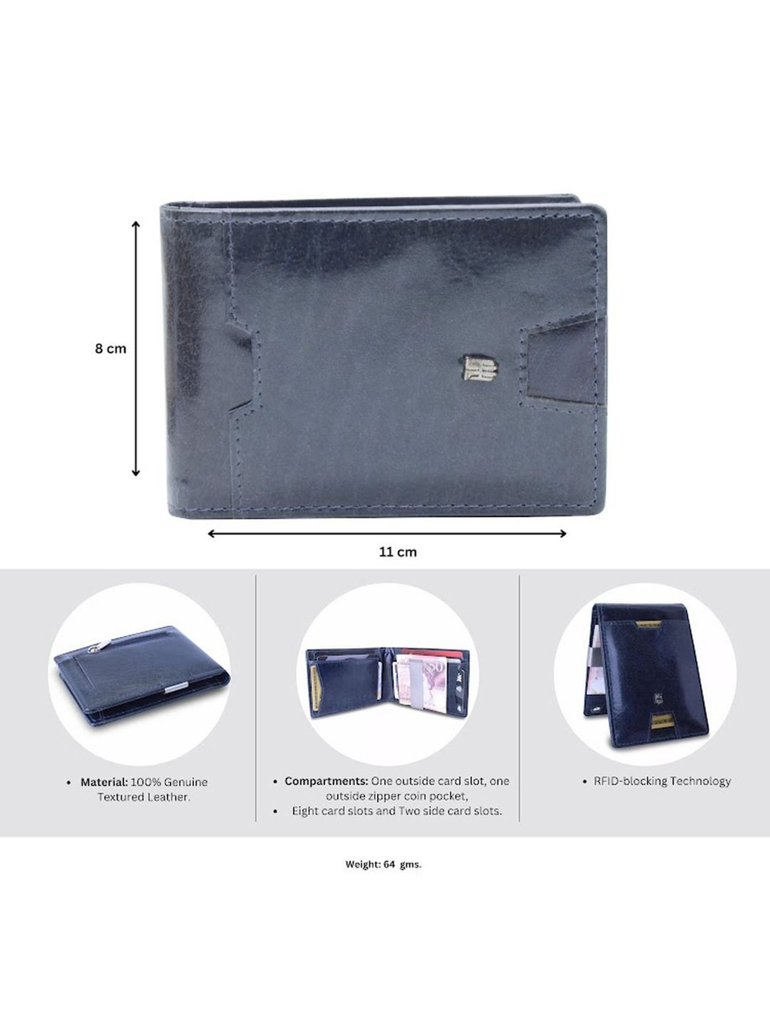 THE HOLISTIK Instant Access Navy Blue Casual Leather Money Clip Wallet for Men