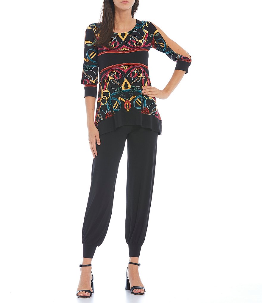 Eva Varro Solid Knit Jersey Banded Hem Pull-On Harem Pants