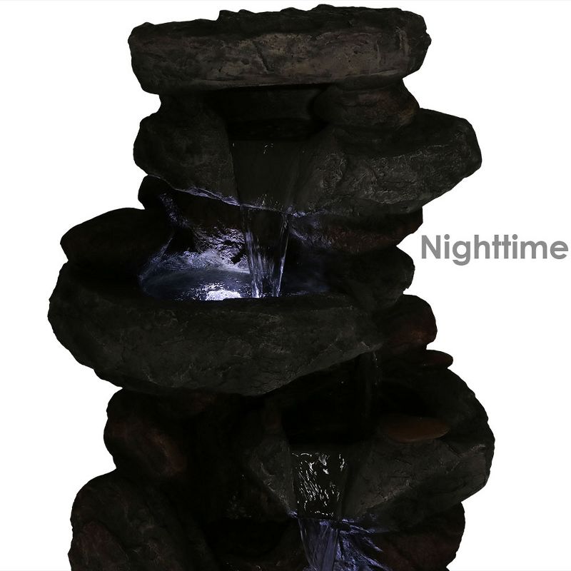 34"H Polystone Rock Falls Outdoor Fountain with LED Lights - Sunnydaze Decor