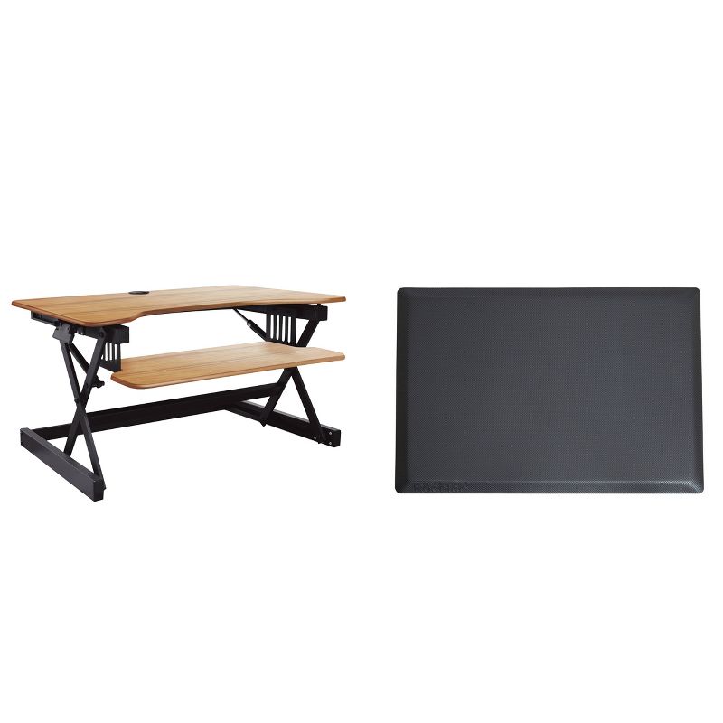 32" Adjustable Height Standing Desk Converter Bundle Teak Wood Grain - Rocelco