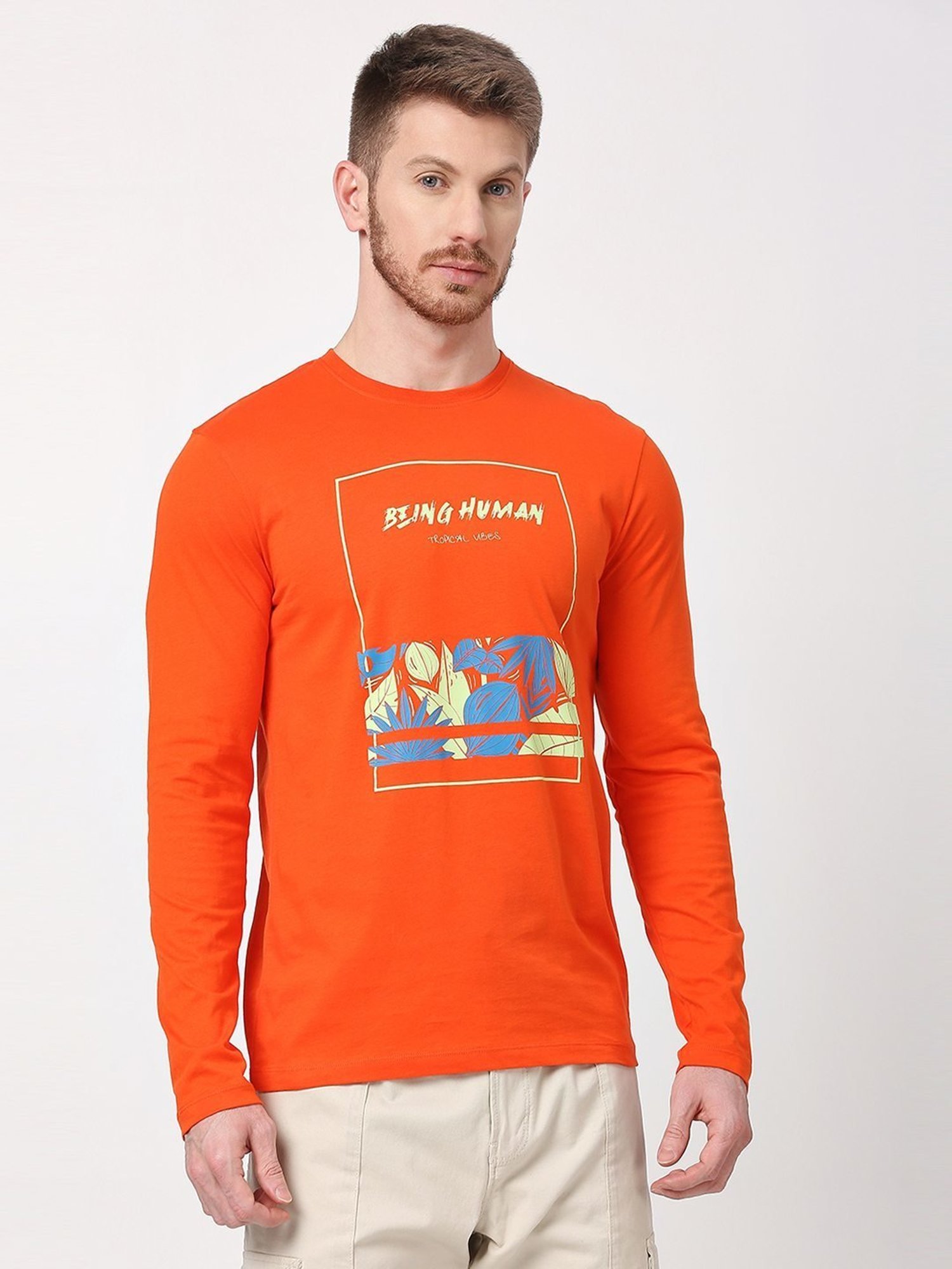Being Human Orange Regular Fit Printed T-Shirt