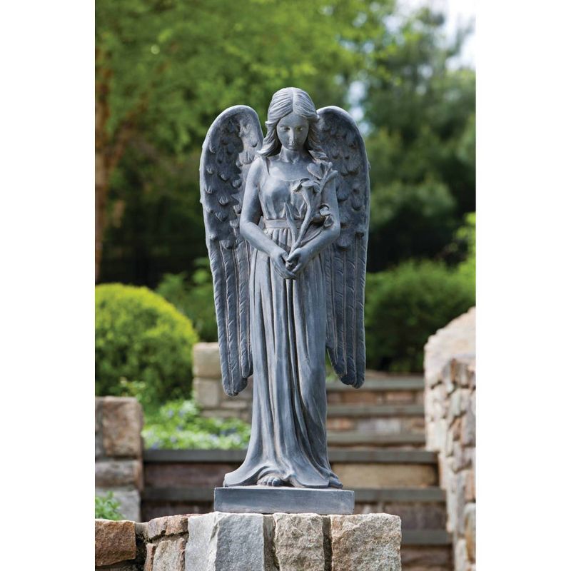 37" Indoor/Outdoor Resin Standing Angel Garden Statue Gray - Alfresco Home LLC