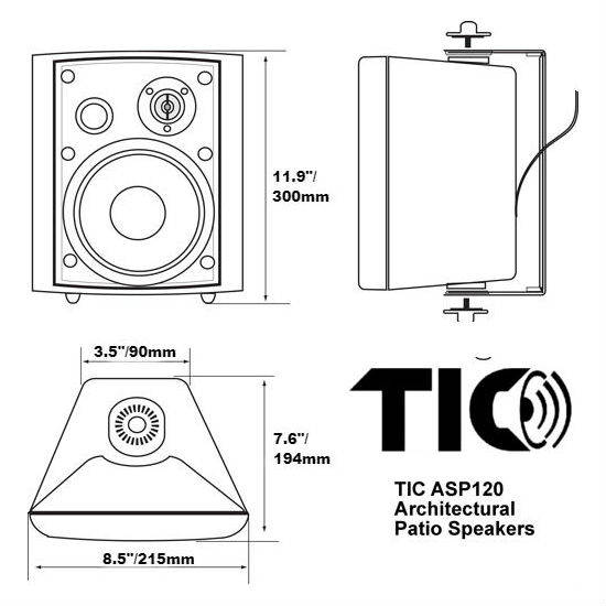 TIC ASP120-B 6.5" Weather-Resistant Outdoor Patio Speakers with 70v Switch (Pair) - Black