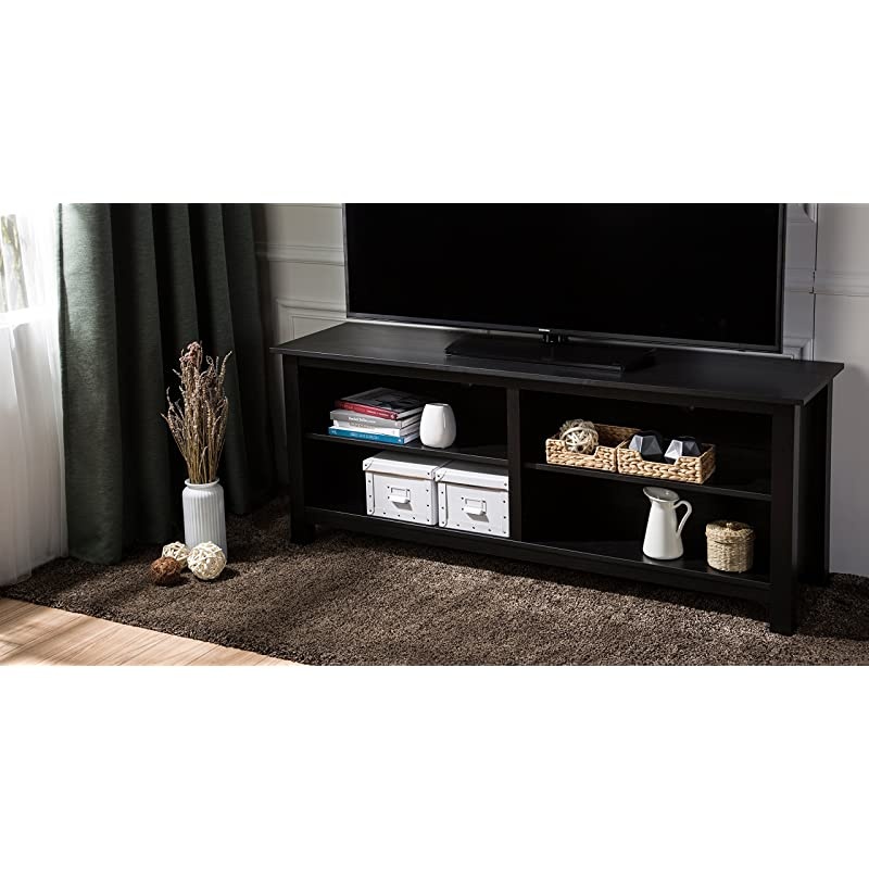 TV Stand Storage Media Console for TV's up to 65 Inches 58" with 4 Storage Shelves, Midnight Black