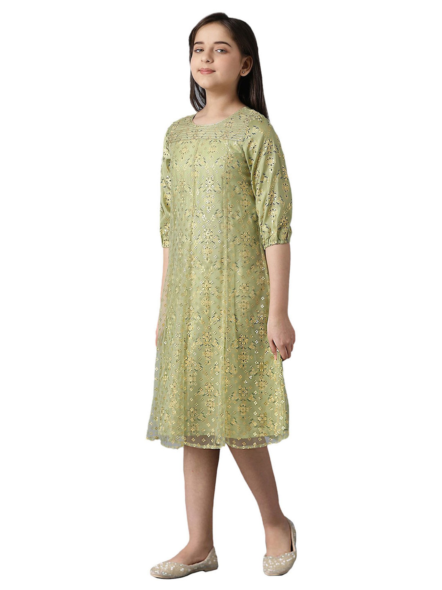 Aurelia Kids Green Floral Print Dress