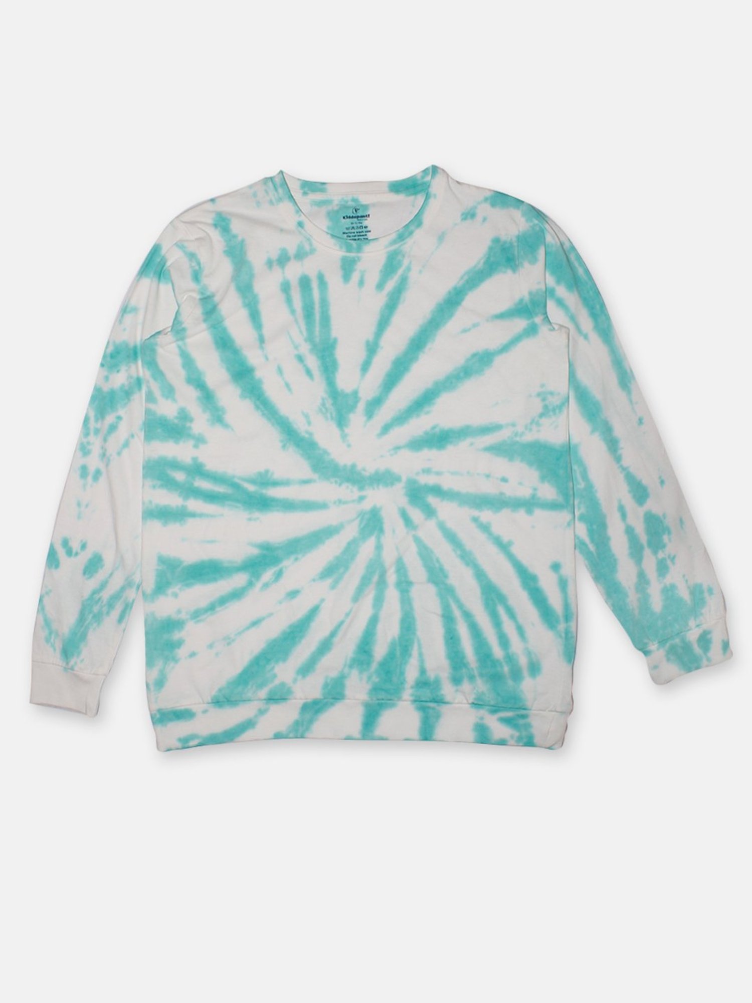 Kiddopanti Kids White & Mint Green Tie Dye Full Sleeves T-Shirt