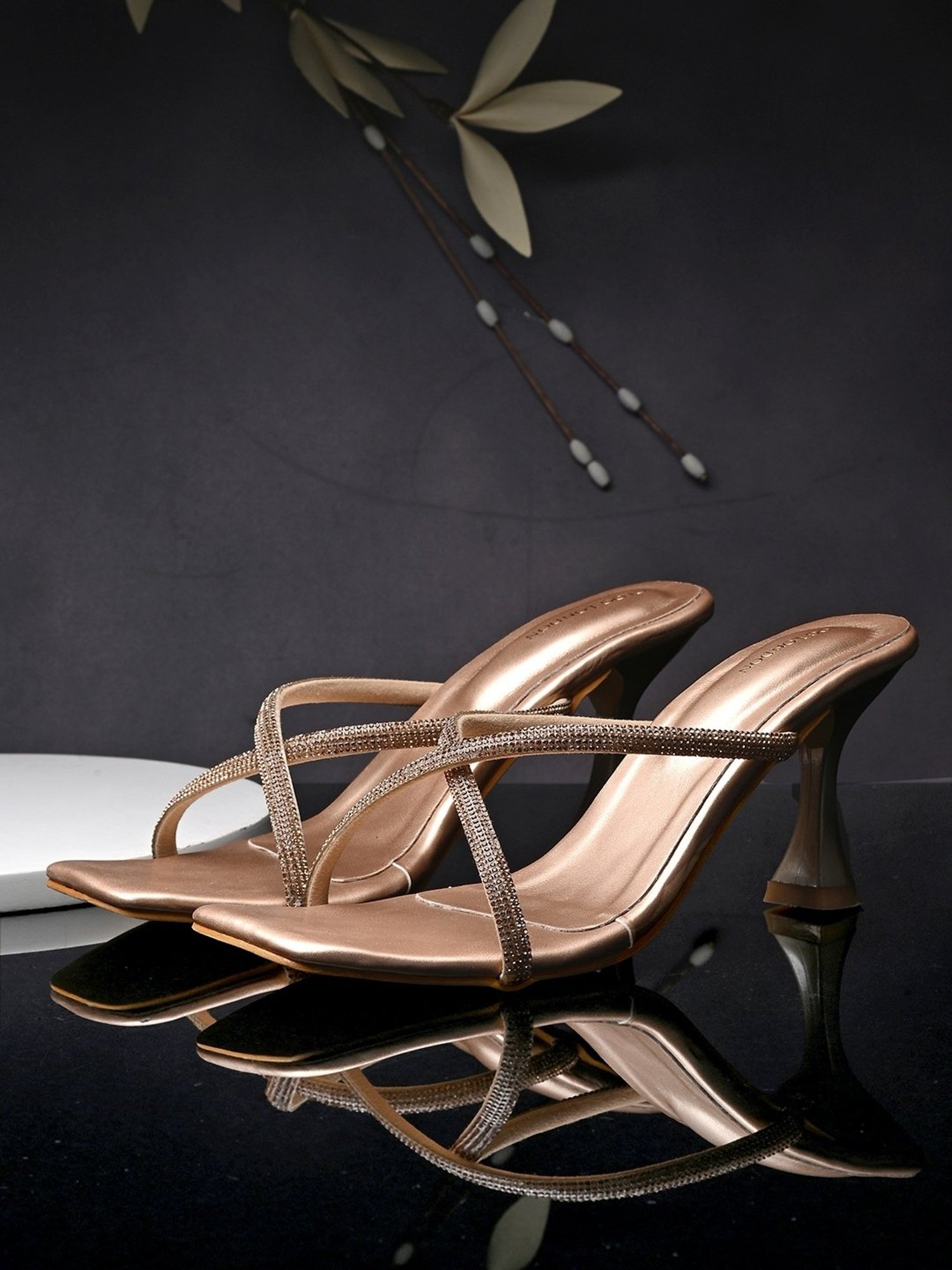 Clog London Women's Rose Gold Cross Strap Stilettos