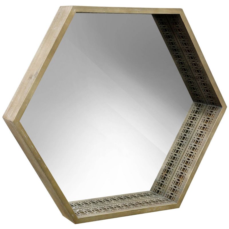 Hexagon Wood Frame Mirror with Cutout Detail Vintage - StyleCraft