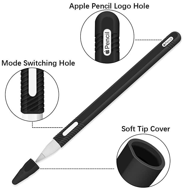 Silicone Case Compatible with New Apple Pencil 2nd Generation Protective AntiSlip Grip Sleeve with Nib Cover 2 Pieces Do not Affect for Pencil Mode Switch amp Magnetci Black