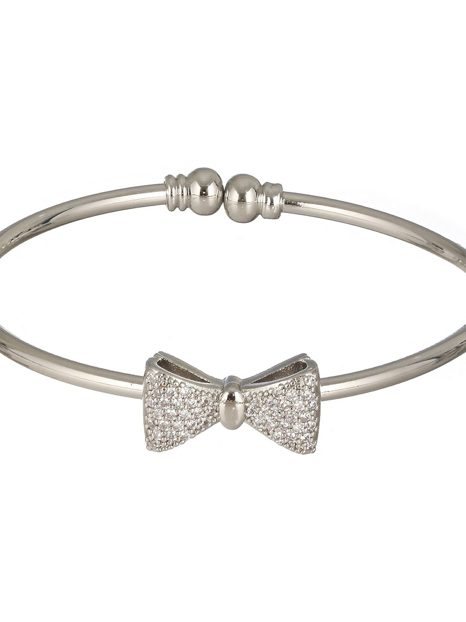 Prita by Priyaasi Studded Bow Silver-Plated Cuff Bracelet