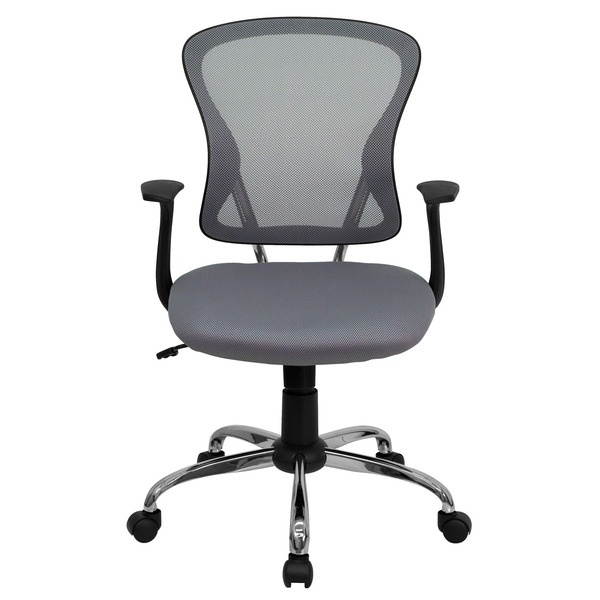 Mid-Back Gray Mesh Swivel Task Chair with Chrome Base and Arms