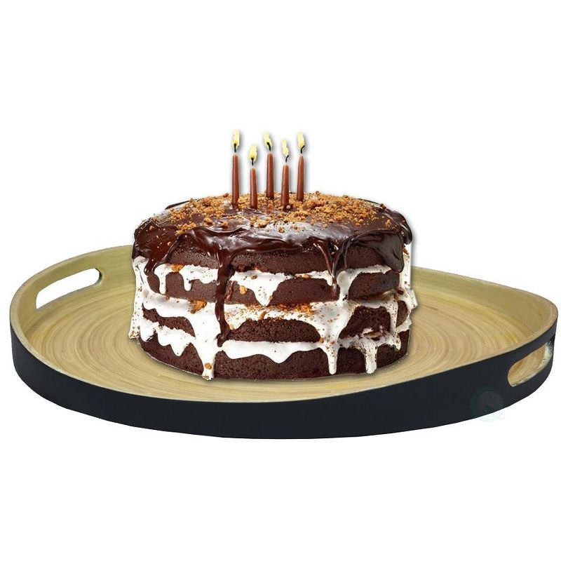 Basicwise Large Round Bamboo Serving Tray, 15.75 Dia Breakfast Tray