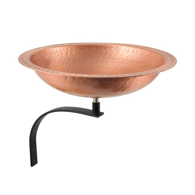 12.2" Hammered Solid Copper Birdbath with Wall Mount Bracket Satin Copper - ACHLA Designs