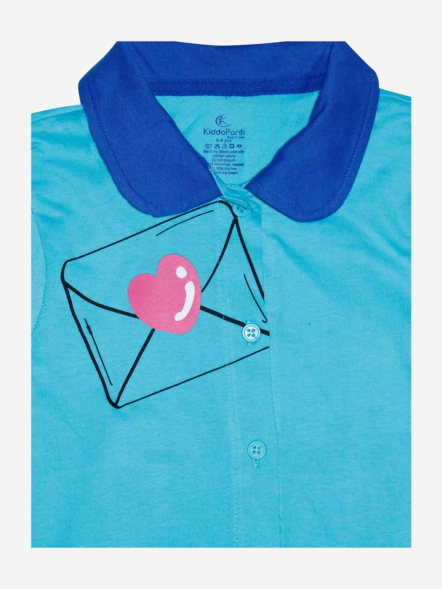 Kiddopanti Girls Blue Printed Shirt with Pants