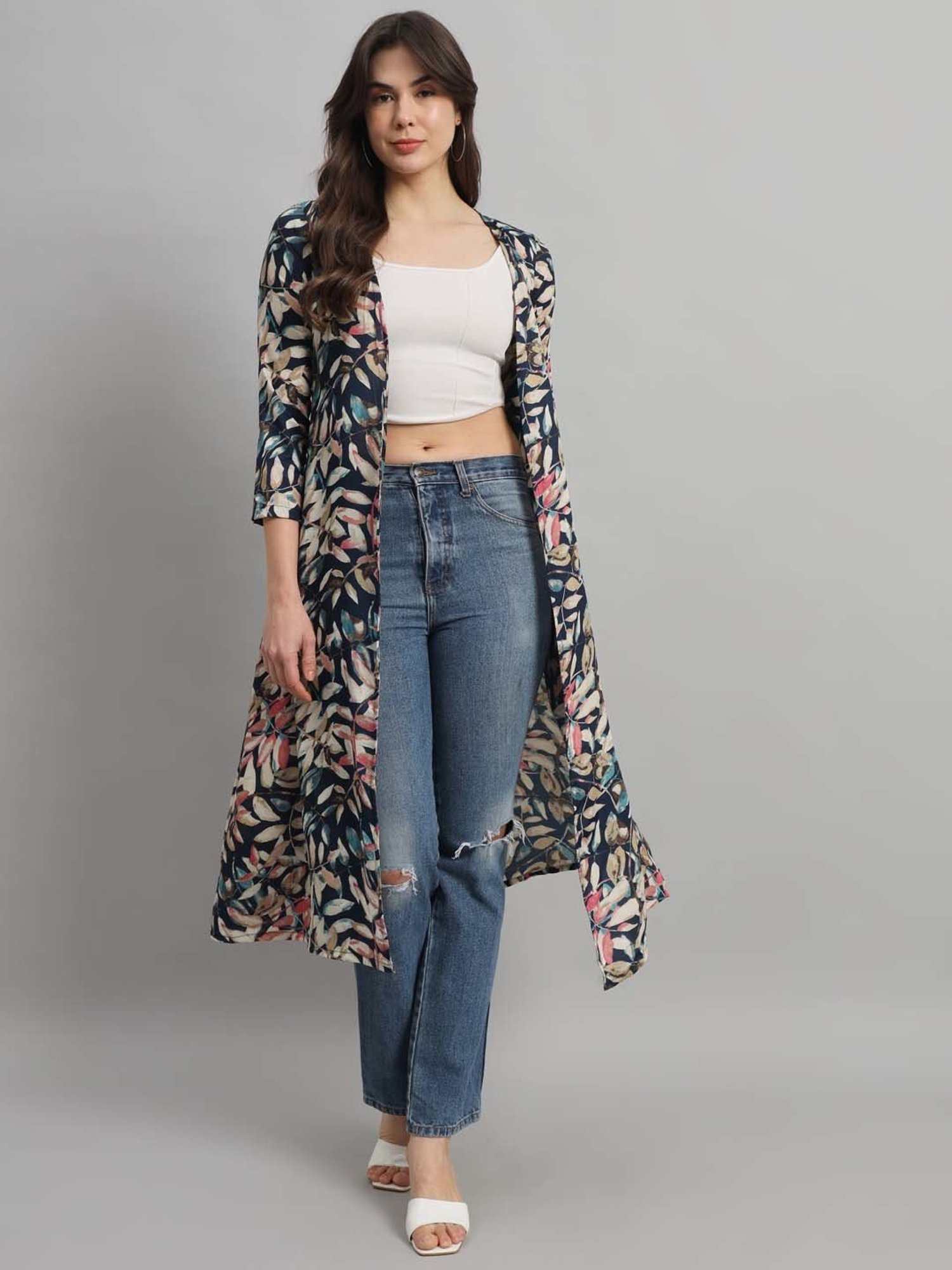 Cation Blue Printed Long Cape