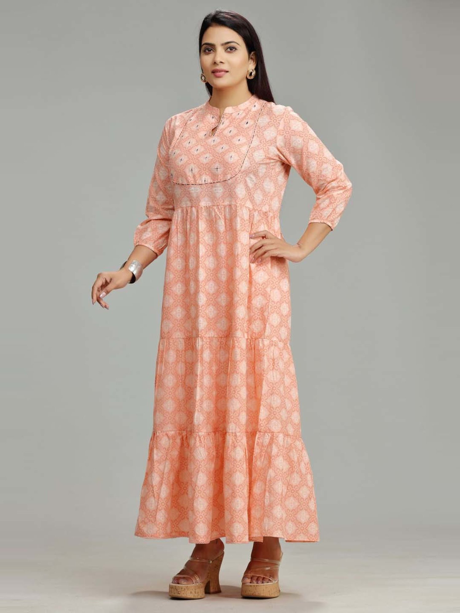 Cotton Culture Peach Cotton Printed Maxi Dress