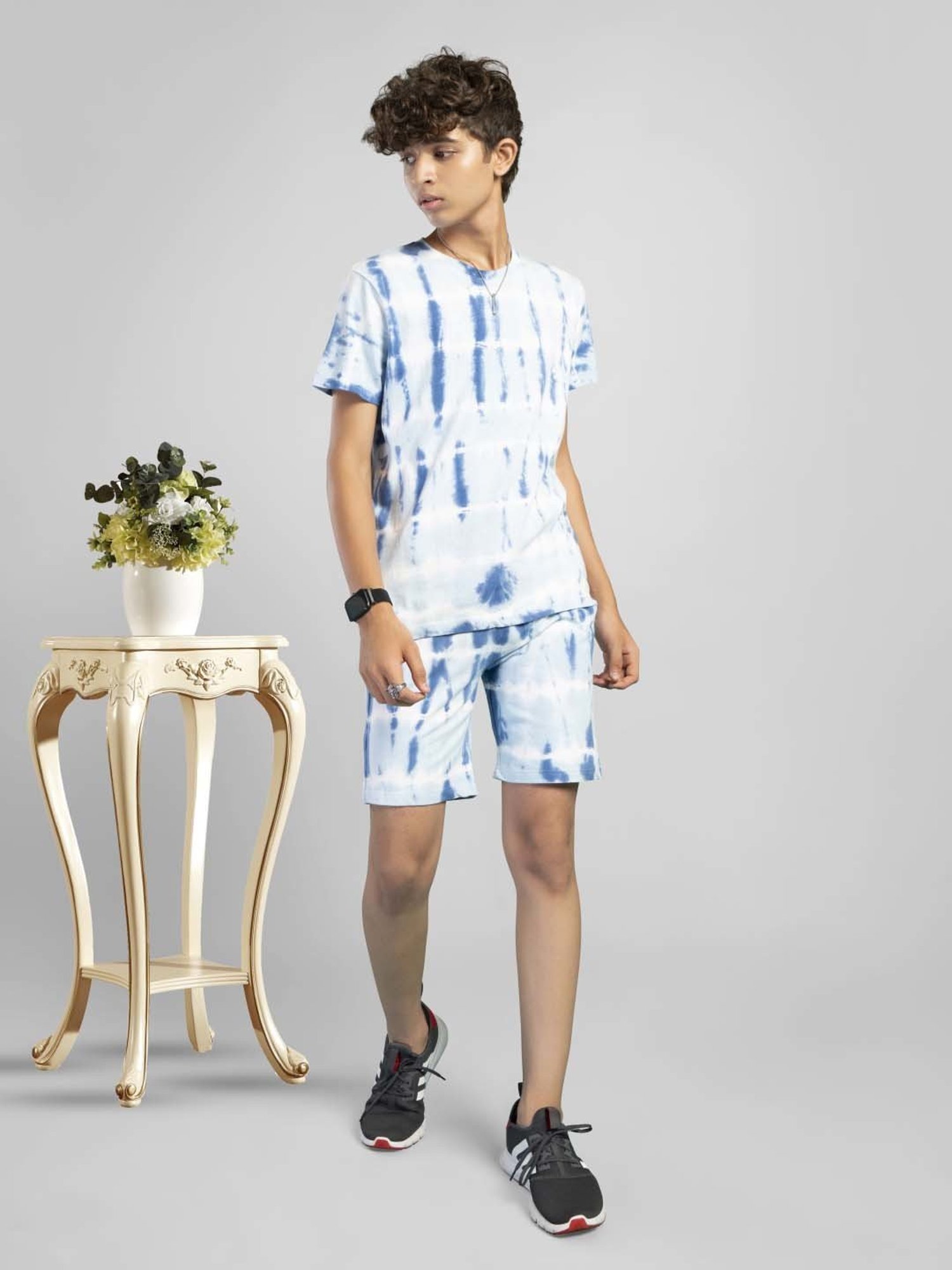 TeenTrums Kids Blue Cotton Over Dyed T-Shirt Set