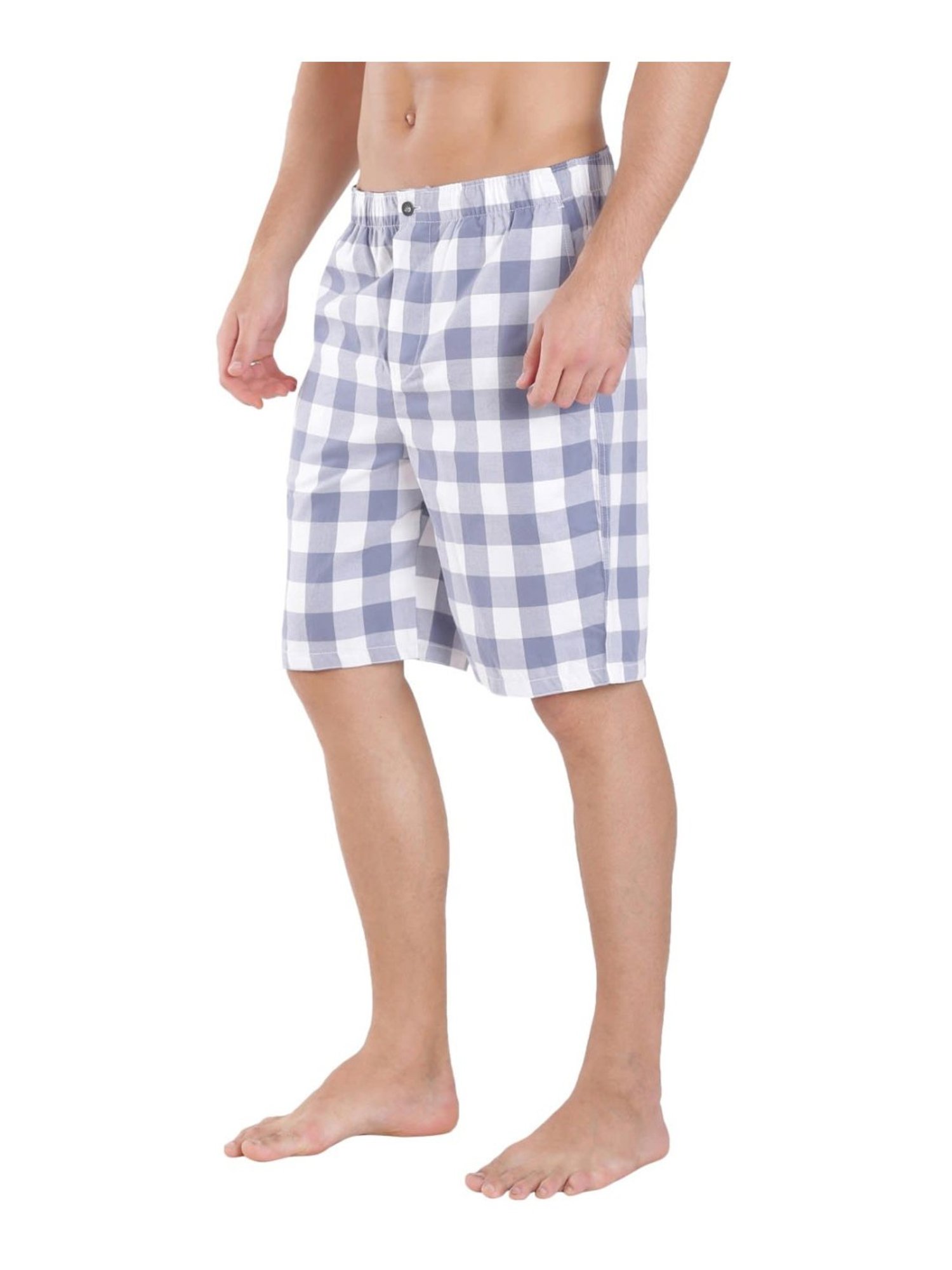 Jockey US88 White & Blue Combed Mercerised Cotton Bermuda Shorts with Side Pocket (Prints May Vary)