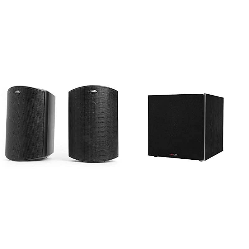 Atrium 4 Outdoor Speakers with Powerful Bass (Pair, Black) | All-Weather Durability & Audio PSW10 10" Powered Subwoofer - Featuring High Current Amp and Low-Pass Filter | Up to 100 Watts
