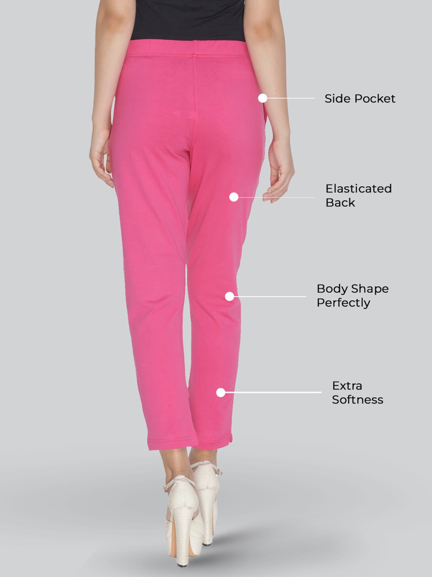 Lyra Pink & White Cotton Leggings - Pack Of 2