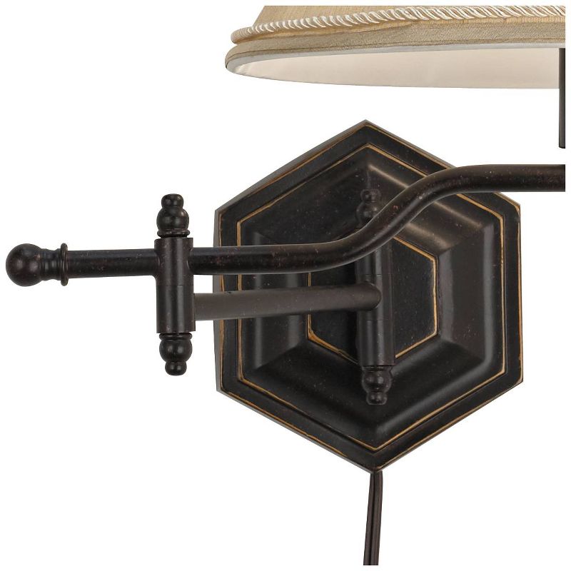 Barnes and Ivy Country Swing Arm Wall Lamp Hexagon Bronze Plug-In Light Fixture Gold Bell Shade for Bedroom Living Room Reading