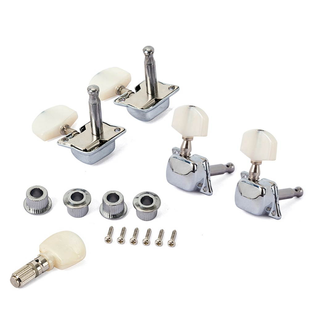 5 Pcs Banjo Semi-closed Machine Head Tuning Tuner Peg Key with 4 Bushing for Banjo Guitar (Silver)