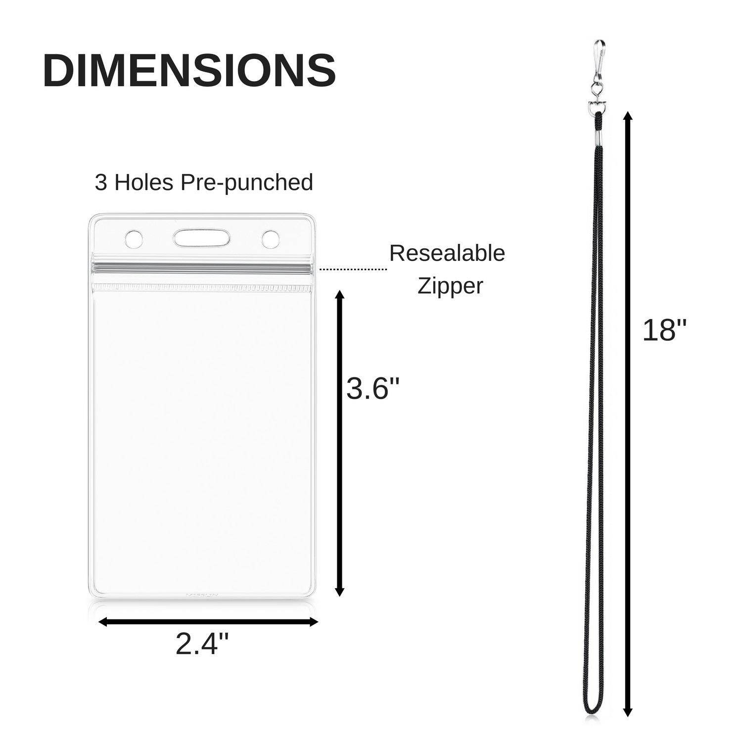MIFFLIN Vertical ID Name Badge Holder with Woven Lanyard (Satin Black Non-Breakaway, 250 Pack)