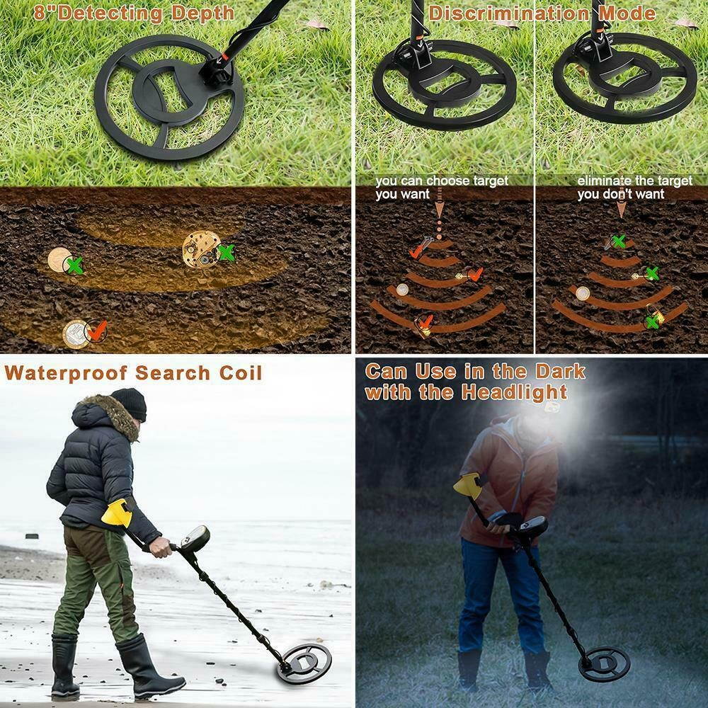 Metal Detector Gold Digger Finder Deep Sensitive Waterproof Hunter w/ Head Lamp