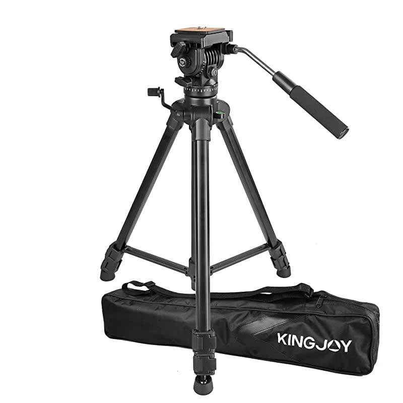 Video Tripod with Fluid Head  KINGJOY VT1500 Heavy Duty Camera Tripod Travel Tripod Aluminum Compatible for DSLR SLR Nikon Canon Sony Camcorder DV with Carry Bag