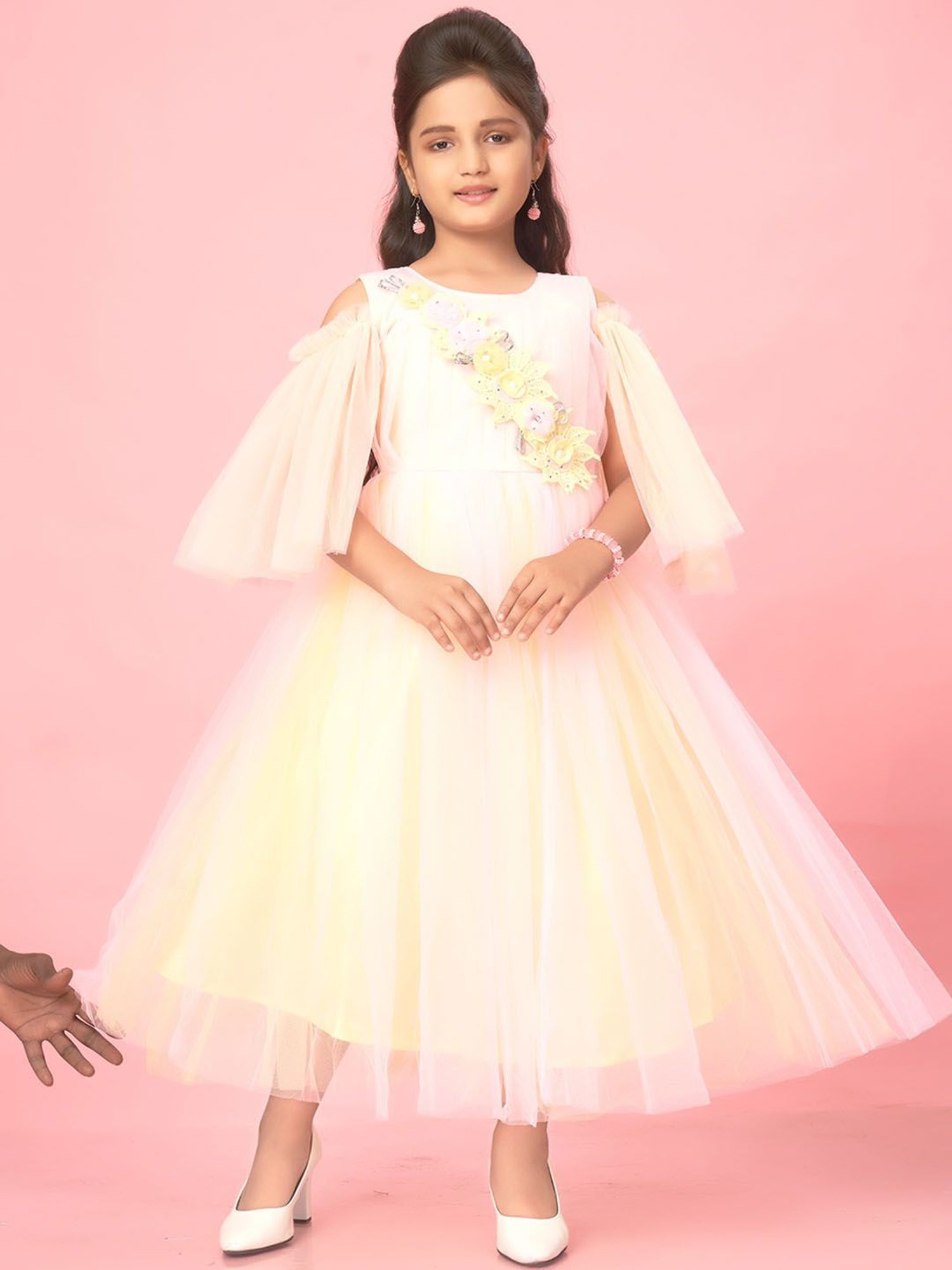 Aarika Kids Peach & Yellow Applique Gown