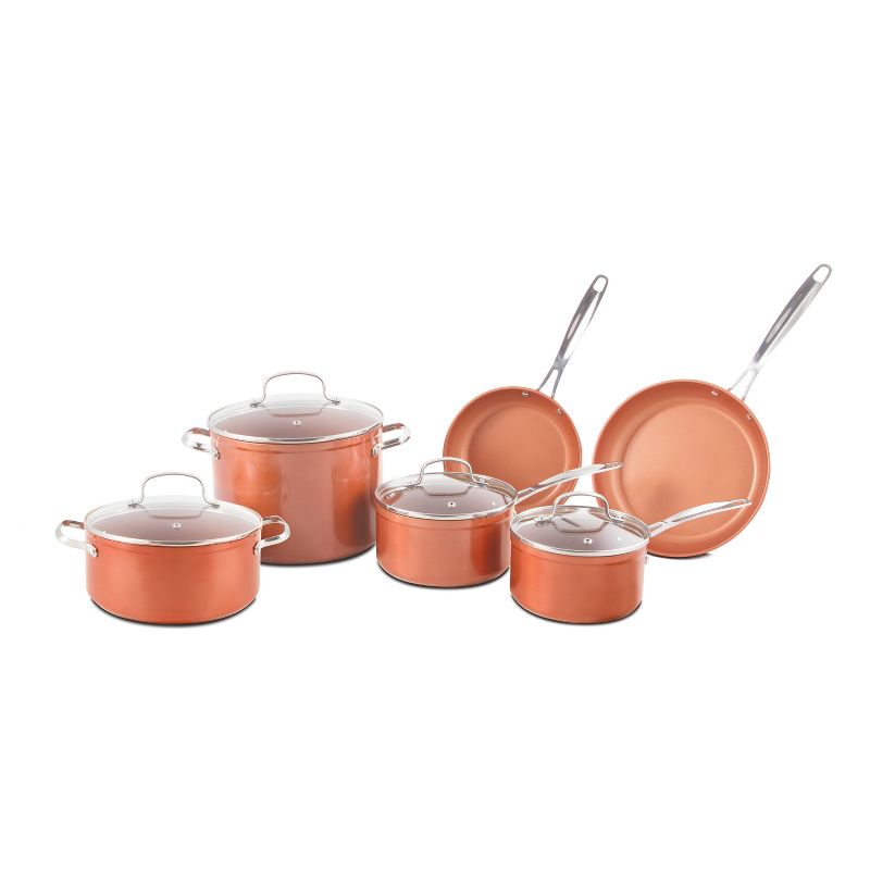 Nuwave Copper 10 Piece Ceramic Duralon Forged Cookware Set with Lids