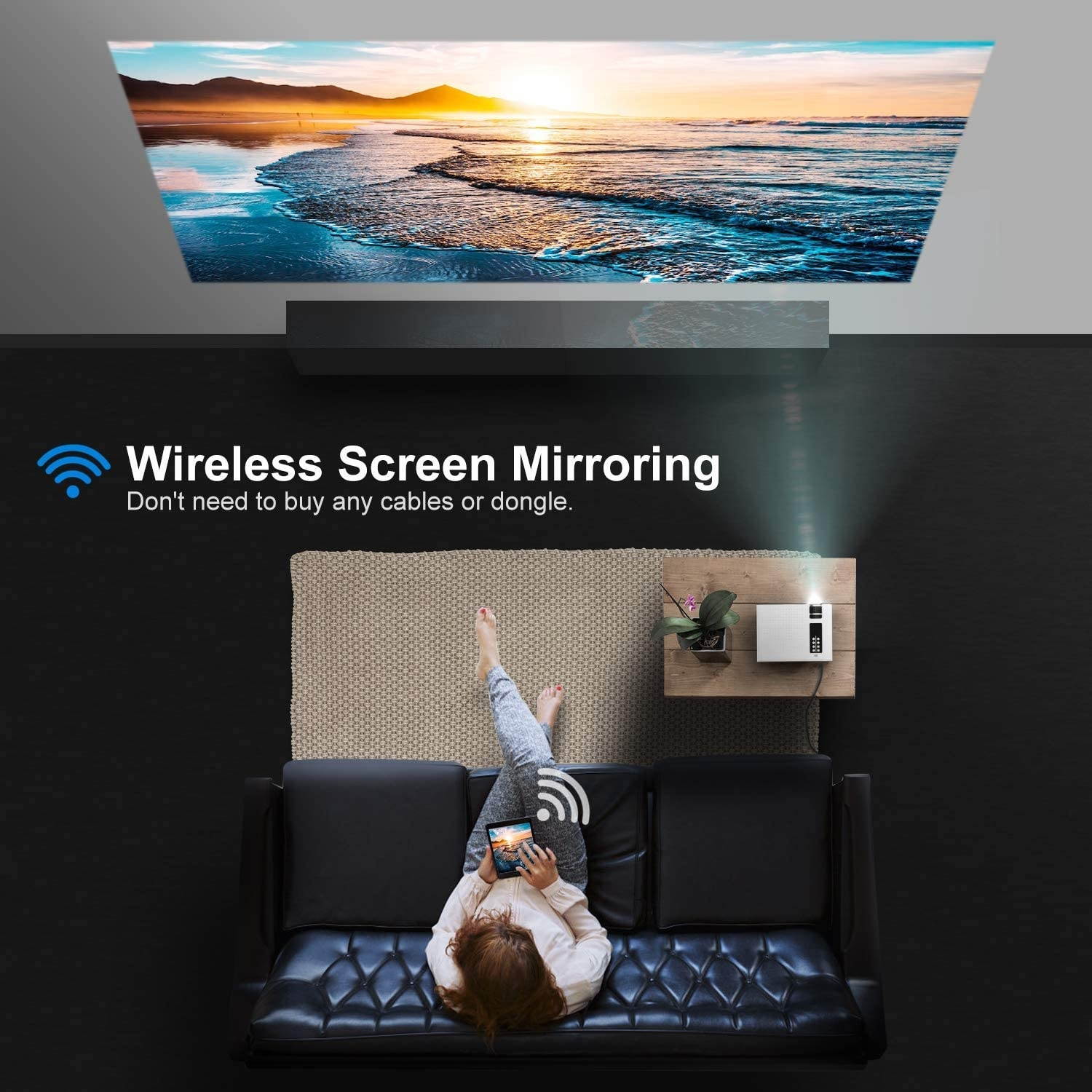 YABER Y61 WiFi Mini Projector 6000L Full HD 1080P and 200" Supported, Portable Wireless Mirroring Projector for iOS/Android/TV Stick/PS4/PC Home & Outdoor